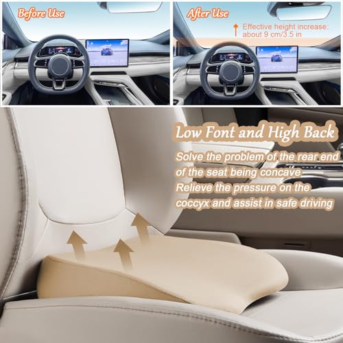 2 in 1 Wedge Car Cushions or Lumbar Support for Driving - 3.5 Inches Soft Memory Foam Driver Seat Cushion for Car Truck - Comfort Coccyx Cushion for Tailbone & Back Pain Relief, Beige