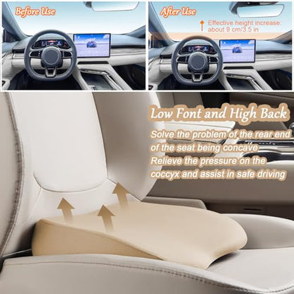 2 in 1 Wedge Car Cushions or Lumbar Support for Driving - 3.5 Inches Soft Memory Foam Driver Seat Cushion for Car Truck - Comfort Coccyx Cushion for Tailbone & Back Pain Relief, Beige