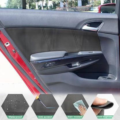 4PCS Door Panel Cover Compatible with Honda Accord 2008-2013 Front and Back Vinyl Leather Insert Cards Protector Trim Black (Only Leather Part)