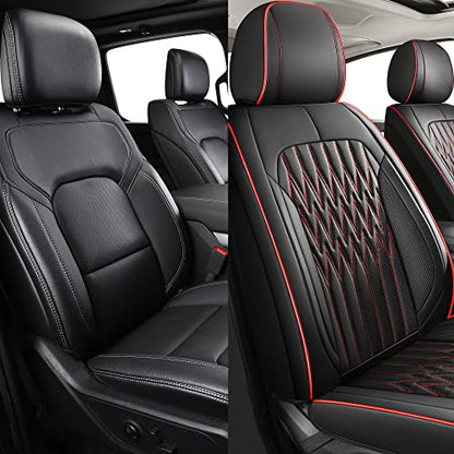 Huidasource Black & Red Car Seat Covers, Waterproof Faux Leather Universal Fit Most Cars Sedans SUVs Trucks Airbag Compatible, Cup Holder Access, Car Seat Compatible, Easy Install, Wipes Clean - color: B-Black&Red, size: 5pcs Full Set