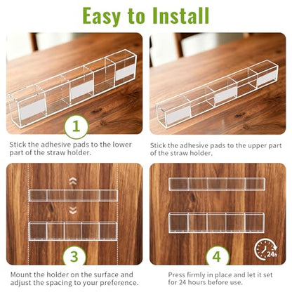 9.5” Large Acrylic Straw Holder for Cabinet Door-Reusable Tumbler Straw Organizer with Ultra Sticky Adhesive Tape ,Plastic Kitchen Accessories Container for Inside Cupboard Door (Transparent)