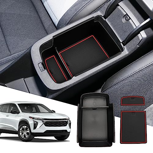 Fit for 2024 2025 Chevy Trax Center Console Organizer Tray 2024 2025 Chevy Trax Accessories(LS LT 1RS 2RS ACTIV) Armrest Storage Box Console Tray for 2024 2025 Trax Console Organizer Red Mats - color: red