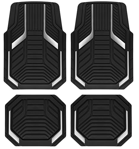 PIC AUTO Heavy Duty Rubber Floor Mats, Silver Aluminum Film Car Mats Set, Front and Rear Car Mats with Anti-Slip Backing, All Weather Protection, Trim-to-Fit for Automotive SUV, Sedan, Van - color: Silver