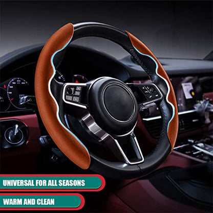 Car Steering Wheel Cover, Microfiber Suede Leather and Carbon Fiber Double Sided Design, Warm in Winter and Cool in Summer, Breathable Non Slip Segmented Protector for Most Cars (Turn Fur/Brown) - color: Turn Fur/Brown