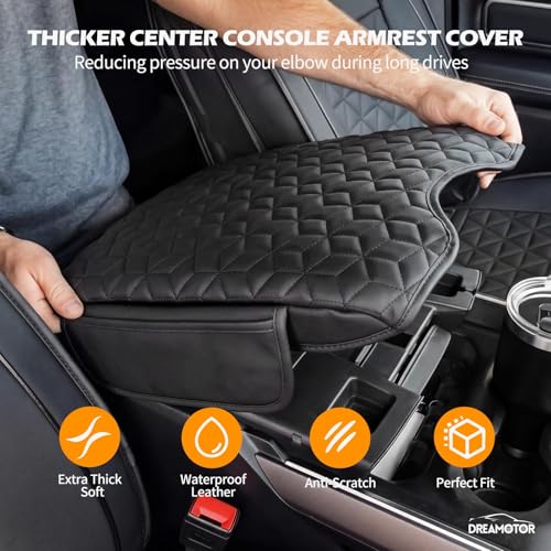 Center Console Cover Compatible with 2013-2018 Ram 1500 & 2019-2024 Ram 2500/3500/1500 Classic Model Jump Seat Accessories, ArmRest Cover Lid with Pocket, Middle Console Covers Pad Cushion - size: 2013-2018 Dodge Ram-Jump Seat Console