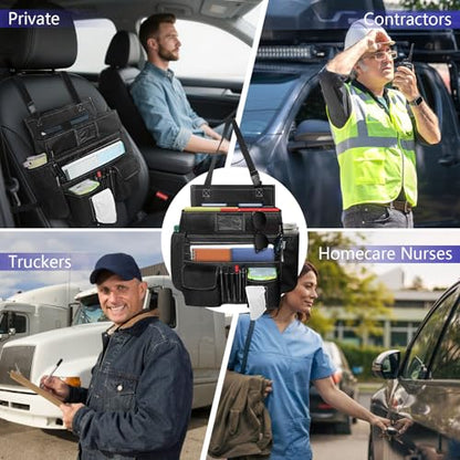 Seat Organizer Front Seat,Patrol Bag Law Enforcement with Large Storage,Universal Fit for Front & Back Seats,Dedicated Tablet and 17 Inch Laptop Storage,for Truck Office, Police,Black