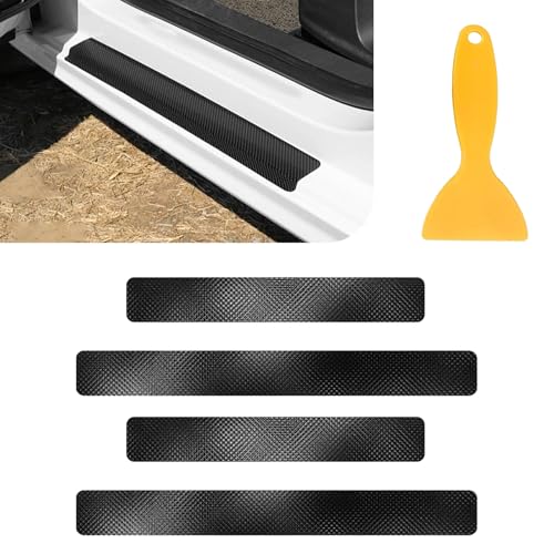 Car Door Sill Protector 3D Carbon Fiber Door Sill Guards Interior Trim Sticker, 4PCS Universa Carbon Fiber Anti-Scratch Entry Edge Guard Protection Trim Strips Black Car Accessories (Black 3D) - size: Black 3D
