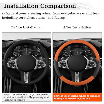 Car Leather Steering Wheel Cover - Panapi Material, Universal 14.5-15 Inch Leather Anti-Slip Breathable Auto Steering Wheel Covers for Men Women (Chessboard-Orange) - color: Chessboard-Orange