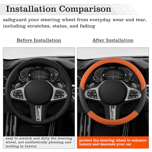 Car Leather Steering Wheel Cover - Panapi Material, Universal 14.5-15 Inch Leather Anti-Slip Breathable Auto Steering Wheel Covers for Men Women (Chessboard-Orange) - color: Chessboard-Orange