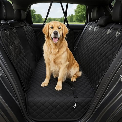 Dog Car Seat Cover, Universal Fit, Waterproof, Breathable, Machine Washable, Pet Hammock with Storage Pocket, Black (Black, Large(59" W)) - color: Black with Mesh, size: Large 59" W