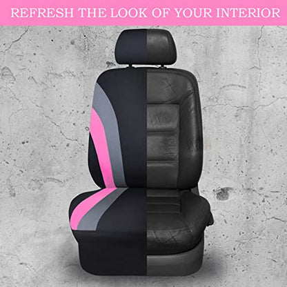 CAR PASS Line Rider Sporty Cloth 11PCS Universal Fit Car Seat Cover -100% Breathable with 5mm Composite Sponge Inside,Airbag Compatible,3zipper Bench(Full Set, Black and Pink) - color: Black and Pink, size: Full Set