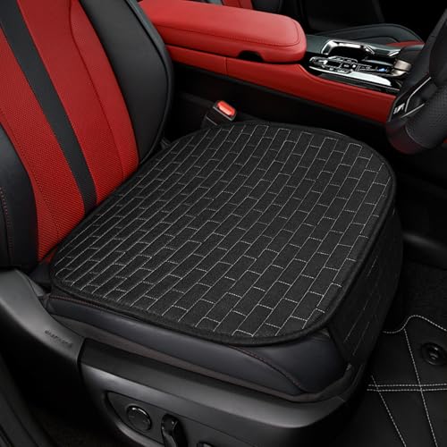 Front Car Seat Cover, Anti-Slip Bottom Front Seat Cover Protector with Storage Pocket, Breathable Linen Driver Seat Protector, Comfortable Front Cushion Pad Universal for Cars Trucks SUVs (Black) - color: Black silver, size: Front