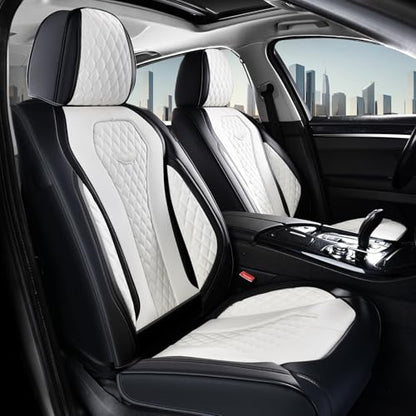 Coverado Seat Covers, Car Seat Covers Full Set, White Car Seat Cover, Auto Seat Covers Front Seats Rear Seat Cover, Luxury Car Seat Cushion,Leather Seat Cover Seat Protector Universal Fit Most Cars - color: Black/White, size: FullSet