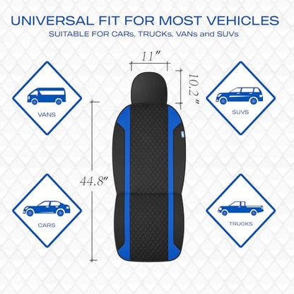 Skechers Seat Covers Contour Foam Cozy Fit,Leather Car Seat Covers, Car Seat Covers Front Seats Airbag Compatible, Universal Automotive Comfort for Most Cars, Vans, Trucks, SUV,Blue - color: Black and Blue