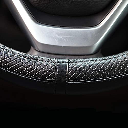 Valleycomfy Steering Wheel Covers Universal 15 inch - Genuine Leather, Breathable, Anti Slip & Odor Free (Black with Black Lines, M(14" 1/2-15" 1/4)) - color: Black with Black Lines, size: M(14"1/2-15"1/4)