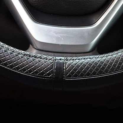 Valleycomfy Steering Wheel Covers Universal 15 inch - Genuine Leather, Breathable, Anti Slip & Odor Free (Black with Black Lines, M(14" 1/2-15" 1/4)) - color: Black with Black Lines, size: M(14"1/2-15"1/4)