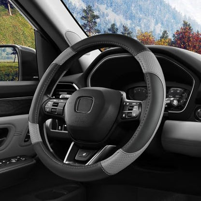 Steering Wheel Cover for Honda Civic(2006-2015),CR-Z, Insight, S2000|Microfiber Leather & Anti-Slip Safety Design | 14-14.25 Inch Custom Fit (Gray-Small Size) - color: C-Black+Gray, size: Small size (14 ''-14.25'')