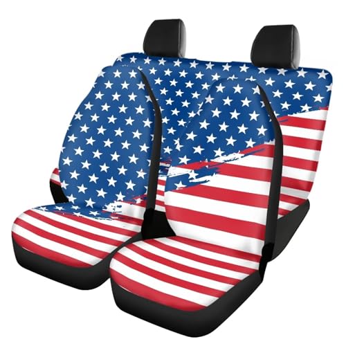 FUSURIRE American Flag Print Car Seat Covers 4 Pcs Full Set, Vehicles Front & Rear Seat Protector Universal Fit for Sedan SUV Trucks - color: American Flag Print