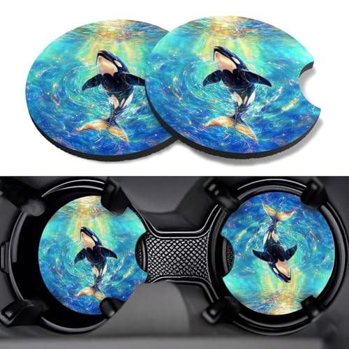 Car Cup Coasters,2 Pack Car Coaster,2.75inch Anti Slip and Absorbent Cars Coasters for Cup Holders,Neopren Accessories for Women,Cute Decor for Women (Whale) - color: Whale