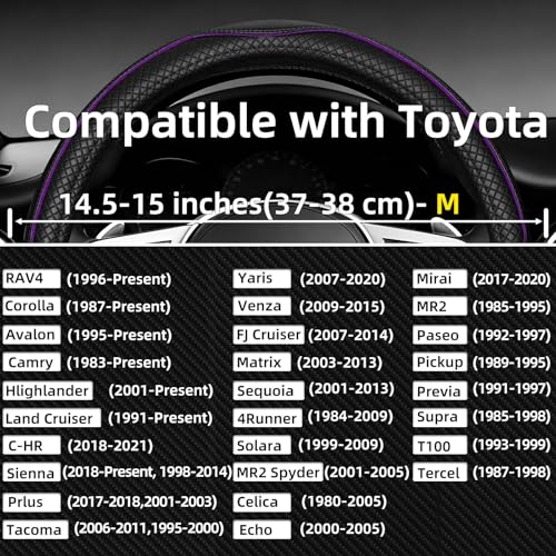 NBTEPEM Customized Auto Car Steering Wheel Cover for Toyota, Microfiber Leather Steering Wheel Covers with Anti-Slip Lining, Breathable, Safety, Soft, Sports Style (Black with Purple Line) - color: Black with Purple Line