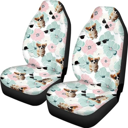Funny Dog Flowers Car Seat Covers for Womens Mens Universal Auto Front Seats Protector Fits for Car,SUV,Van, Truck - color: Funny Dog Flowers 86