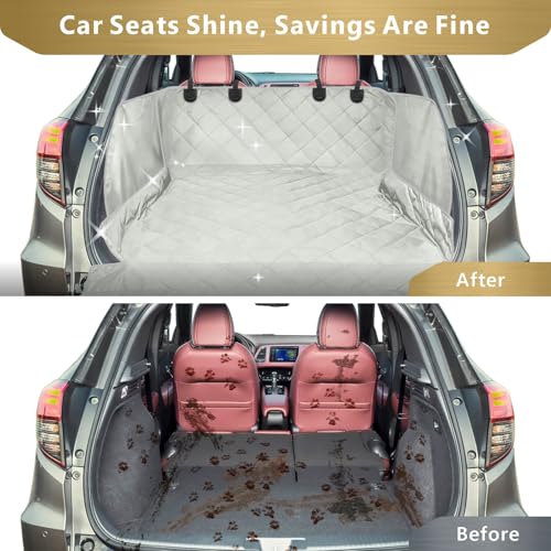 F-color SUV Cargo Liner for Dogs - Waterproof Pet Cargo Liner with Side Flaps, Comfort Dog Cargo Cover with Bumper Flap, Scratchproof Non-Slip Large for Full-Size SUVs Vans, 55 x 93 Inch, Grey - color: Grey, size: Large Extended (With Flaps) 93"