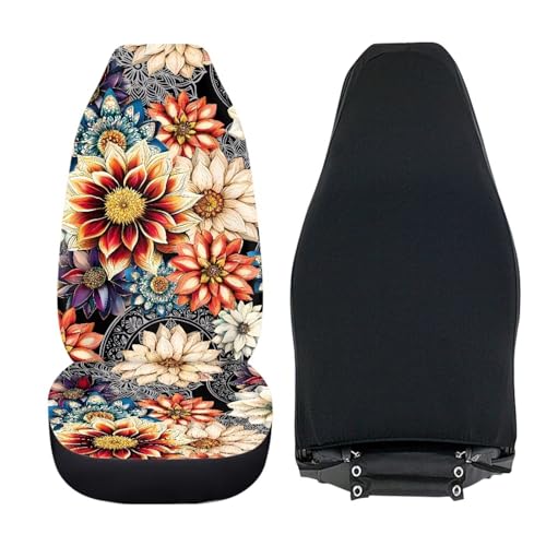 Dahlia Flowers Blossom Car Seat Covers for Front Seats Ethnic Style Bucket Seat Covers Universal Fit for SUV Truck Sedan Front Seat Protector,2 Piece Set - color: Dahlia Flowers Blossom