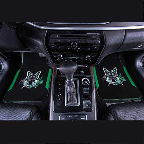 CAR PASS Embroidery Butterfly Car Floor Mats, Green Carpet Floor mats with Heel Pad, Universal Fit for Suvs,Sedans,Trucks,Cars, Set of 4 (Black and Green) - color: Green Butterfly