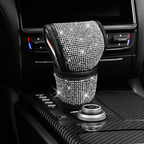 Bling Auto Gear Shift Knob Cover, Car Shifter Cover, Sparkly Crystal Rhinestones Gear Shift Knob Cover for Women Girls, PU Leather Shift Gear Cover with Bling Accessories Fit Cars (White) - color: White