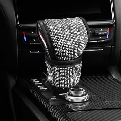 Bling Auto Gear Shift Knob Cover, Car Shifter Cover, Sparkly Crystal Rhinestones Gear Shift Knob Cover for Women Girls, PU Leather Shift Gear Cover with Bling Accessories Fit Cars (White) - color: White