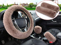 Pinbola 5pcs in 1 Set Faux Wool Steering Wheel Cover Soft Fluffy Handbrake Cover & Gear Shift Cover & 2pcs Seat Belt Shoulder Pads Warm Universal Fit for 15 Inch (Tan) - color: Tan