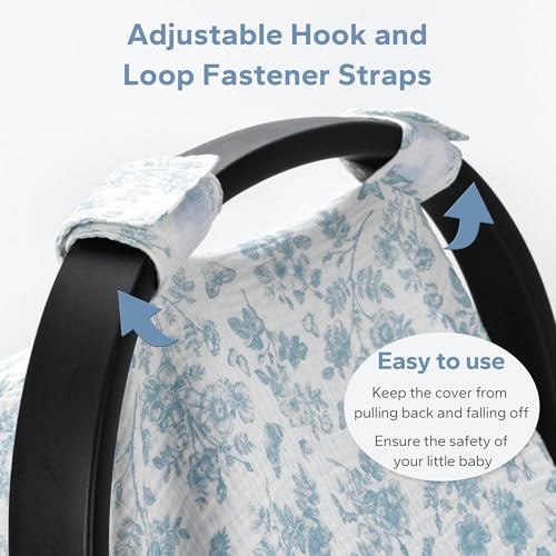 SERAPHY 100% Muslin Cotton Car Seat Covers for Babies - Universal, Breathable Canopies for Boys and Girls - Soft Summer Car Seat Cover - Blue Flowers - color: Blue Flowers