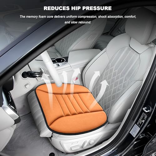 Car Seat Cushion, Breathable Driver Seat Protector with 1.2" Thick Comfortable Memory Foam, Universal Non-Slip Chair Pillow Pressure Relief Cushion Pad for Car Home Office (Orange) - color: Orange
