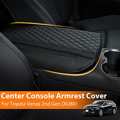 Autorder Center Console Cover for Toyota Venza 2021 2022 2023 2024 Accessories Armrest Cover Anti-Scratch Middle Console Pad Leather Armrest Protector with Pockets