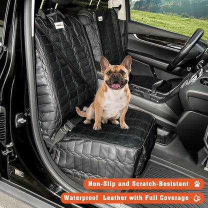 Reliadura Front Seat Covers for Dogs, Waterproof Leather Dog Car Seat Cover, Full Coverage Nonslip Scratchproof Pet Car Seat Protector, Fits Cars, Small Trucks, SUVs Bucket Seat Cover