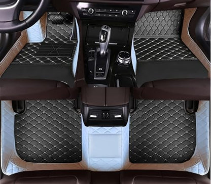Add Personal Touch to Your Vehicle with IMEISH Customizable Logo Text Car Mats for 99% of vehiclesPads Protection Non-Slip Leather Floor Liners (White and Black Beige) - color: White and black beige
