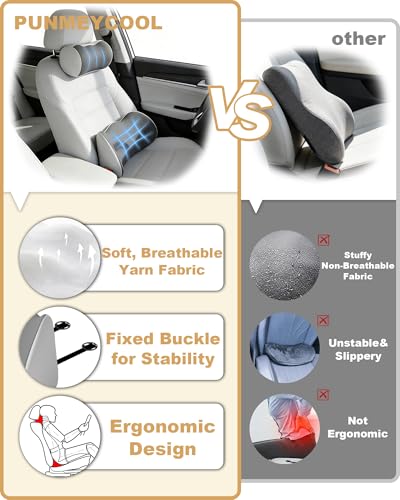 Car Lumbar Support and Neck Support Headrest Pillow Kit, Ergonomic Memory Foam Cushion for Sciatica & Tailbone Pain Relief – Fits Car Seat, Office Chair & Wheelchair