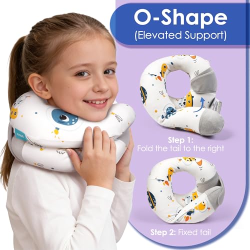 Cotton Kids Travel Pillow, Childs Neck Pillow for Car Airplane Seatbelt Pillow, Removable Pillowcase (Alien) - color: Alien