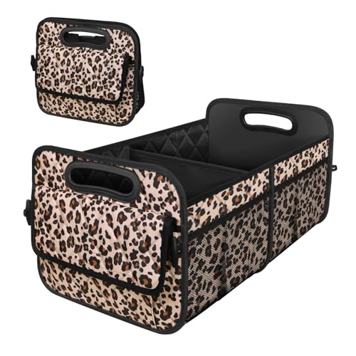 Deosk Trunk Organizer and Storage with Reinforced Handles,Car Accessories for Women/Men 50L Waterproof Polyester Trunk Organzier for Car/SUV/Minivan/Truck(Medium,Leopard print) - color: Leopard print, size: Medium