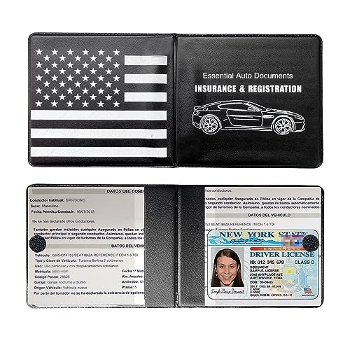 Ziciner Car Registration Insurance Holder, 2Pack Essential Auto Card Document Glove Box Organizer with Touch Fastener, Vehicle Interior Accessories Perfect for Most Car, Truck, SUV (Black/Back Flag) - color: Black/Back Flag