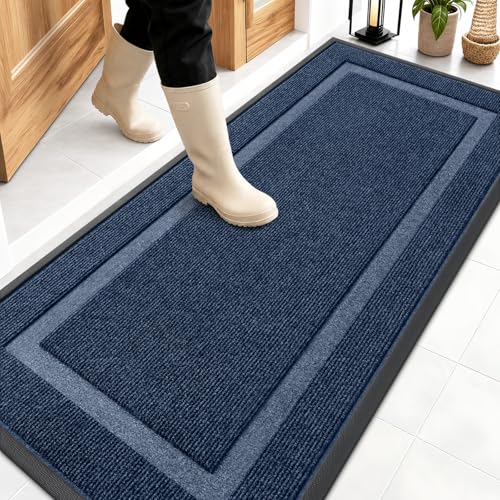 OLANLY Front Door Mat Indoor Outdoor Entrance, Waterproof All-Season, All-Weather Doormat, Sturdy Natural Rubber, Fade Resistant, Low Profile, Easy Clean Patio Porch Entryway Mat, 59x23, Blue - color: Blue, size: 59" x 23"
