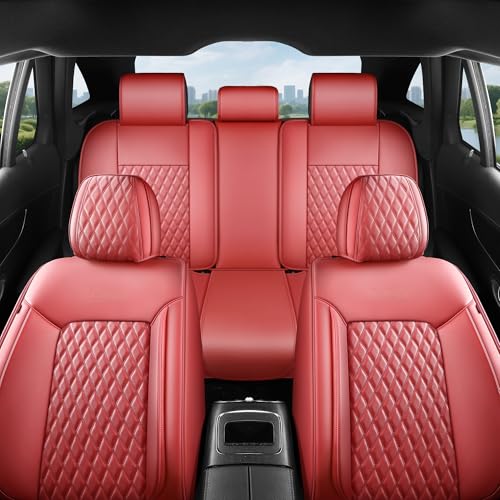 Burgundy Leather Seat Covers for SUV Full Set,Contoured Universal Precision Fit Heavy-Duty Nappa Leather Automotive Seat Covers for Cars,Style1 Wine Red - color: Red Full Coverage