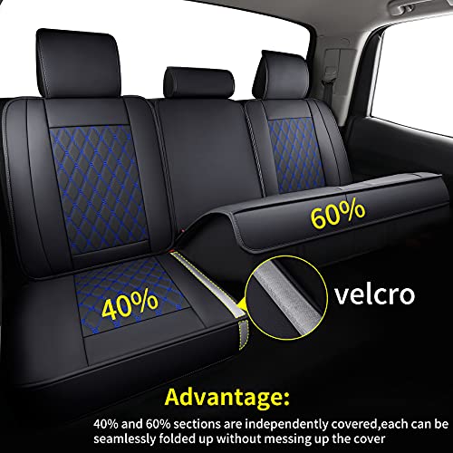 LUCKYMAN CLUB 2022-2026Tundra Pickup Trucks Car Seat Covers X05-T3 Full Set Accessories, Fit Fit SR5 SR Platinum TRD Crew/Crewmax/Extended/Double Cab with Waterproof Faux Leather (Black&Blue FullSet) - color: Black&Blue, size: 2022-2026 Full Set