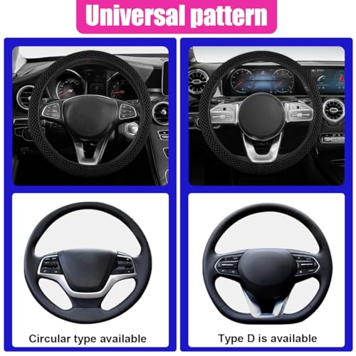 Elastic Stretch Steering Wheel Cover, Anti-Slip 15 inch Microfiber Odorless Breathable Ice Silk Car Steering Wheel Protector, Easy Carry, Warm in Winter & Cool in Summer (Black)