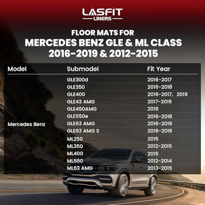 LASFIT Floor Mats for Mercedes Benz GLE 2016-2019 & ML Class 2012-2015 350/400 /63 AMG S, All Weather TPE Floor Liners Custom Fit GLE & ML Car Mats, 1st & 2nd Row, Black - size: 1) For Benz GLE | 2016-2019 | 1st & 2nd Row
