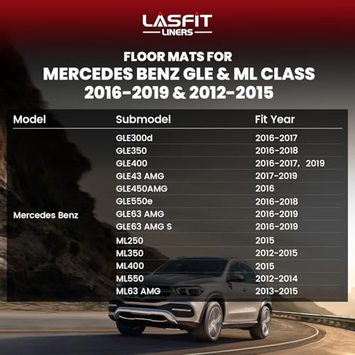 LASFIT Floor Mats for Mercedes Benz GLE 2016-2019 & ML Class 2012-2015 350/400 /63 AMG S, All Weather TPE Floor Liners Custom Fit GLE & ML Car Mats, 1st & 2nd Row, Black - size: 1) For Benz GLE | 2016-2019 | 1st & 2nd Row