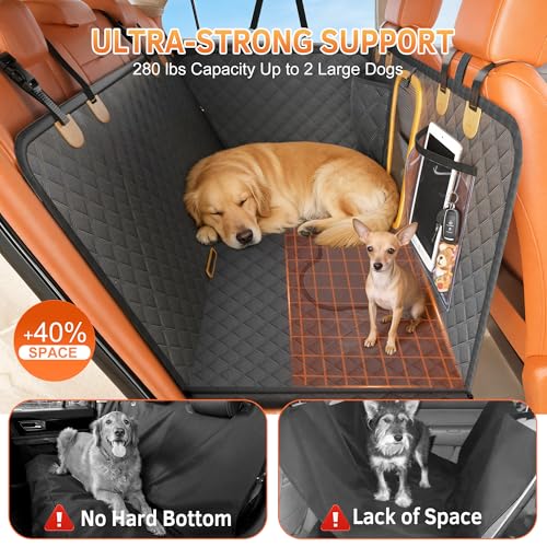 Dog Bone PU Leather Rear Extender, 280LBS Waterproof Pet Hammock, Foldable Dog Car Seat Cover for SUV Sedan