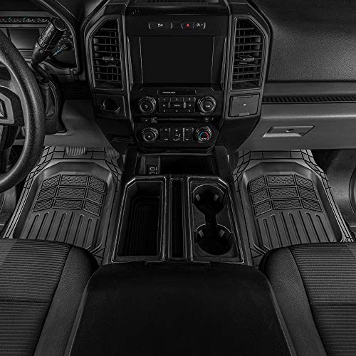 BDK Cat® CAMT-9014 (4-Piece) Large Deep Dish Rubber Car Floor Mats with Trunk Cargo Liner, Universal Trim to Fit Front & Rear Combo Set for Car Sedan SUV Van, Heavy Duty All Weather - color: Black