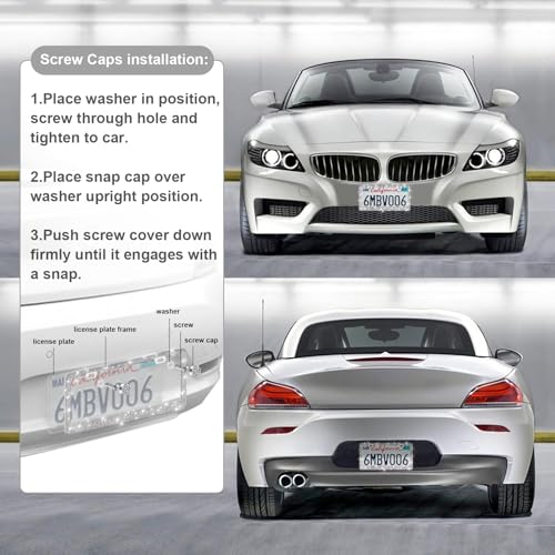 QUANQIUFEI 2 Pack Bling License Plate Frames for Women, Sparkly Rhinestone Diamond Car Accessories with Glitter Crystal Caps (Silver) - color: Silver
