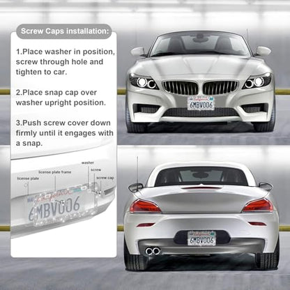 QUANQIUFEI 2 Pack Bling License Plate Frames for Women, Sparkly Rhinestone Diamond Car Accessories with Glitter Crystal Caps (Silver) - color: Silver